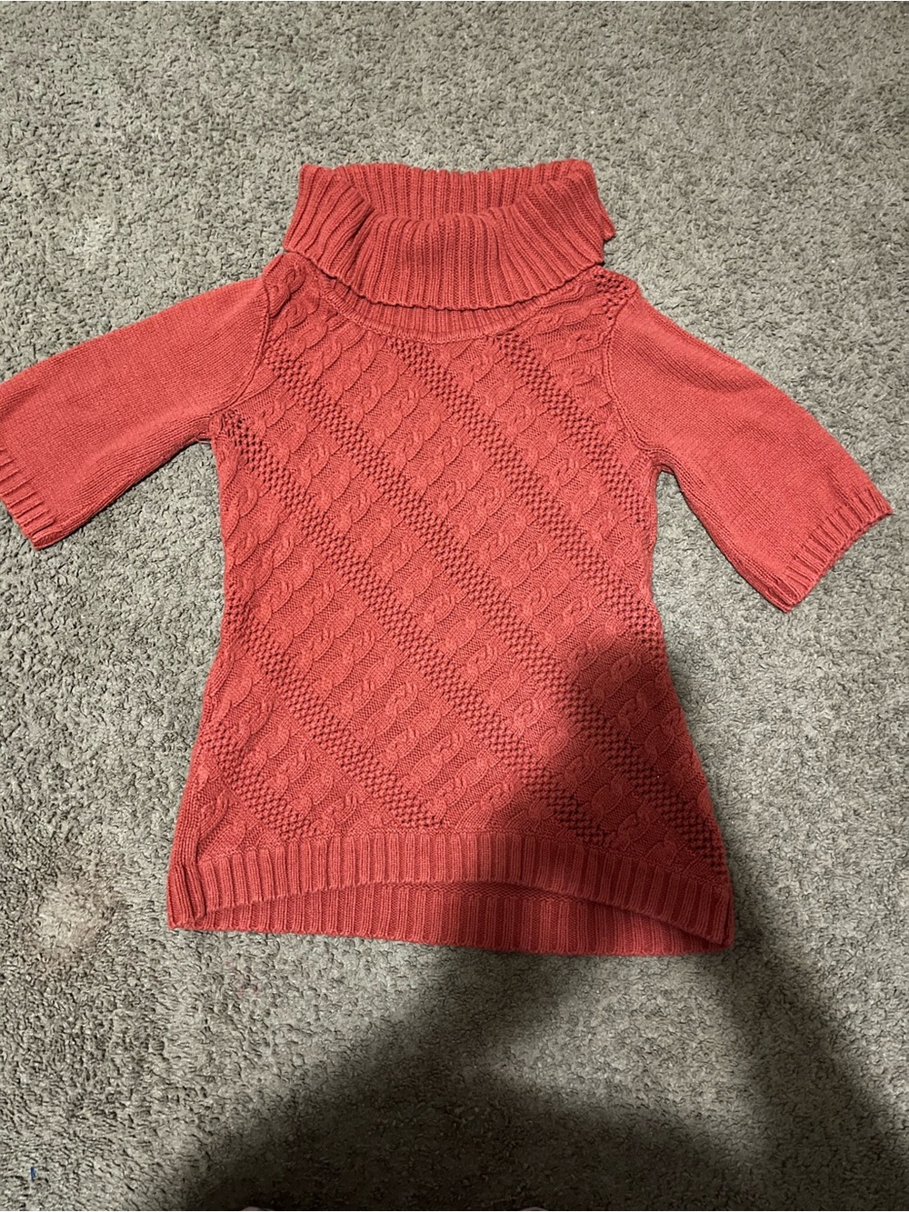 Elle Coral Cable Knit Short-Sleeve Turtleneck Sweater